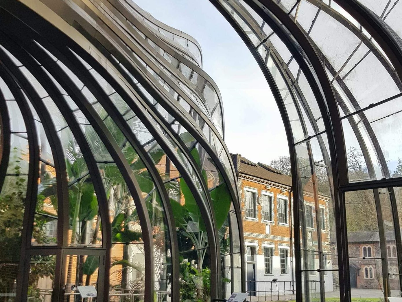 Glass buildings shaped in curves at Bombay Sapphire Distillery