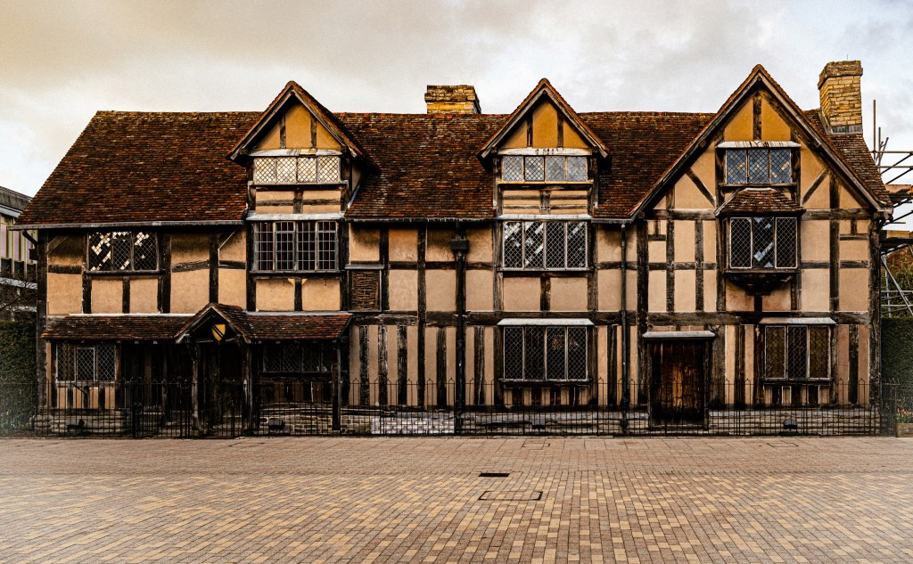 A Tudor building with wooden frame. Birthplace of William Shakespeare.