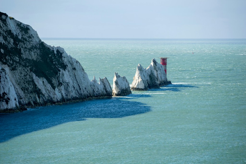Standing rocks in the sea off the coast of the Isle of Wight.